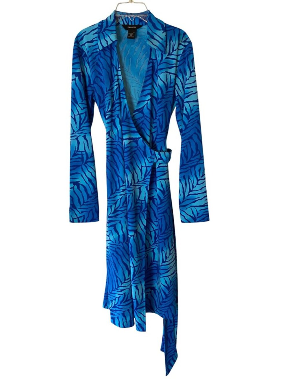 Blue Zebra Print Wrap Dress With Collar & Long Sleeves XS - Picture 3 of 10